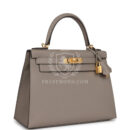 Hermes Special Order (HSS) Kelly Sellier 28 Gris Asphalte Verso Epsom Brushed GHW