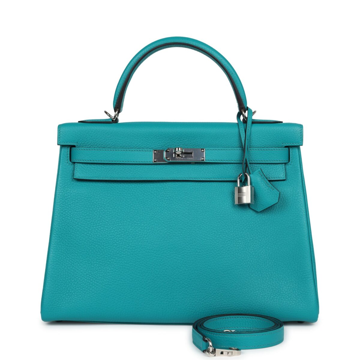 Hermes Kelly Retourne 32 Bleu Paon Clemence PHW