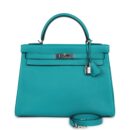 Hermes Kelly Retourne 32 Bleu Paon Clemence PHW