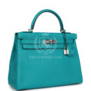 Hermes Kelly Retourne 32 Bleu Paon Clemence PHW