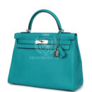Hermes Kelly Retourne 32 Bleu Paon Clemence PHW