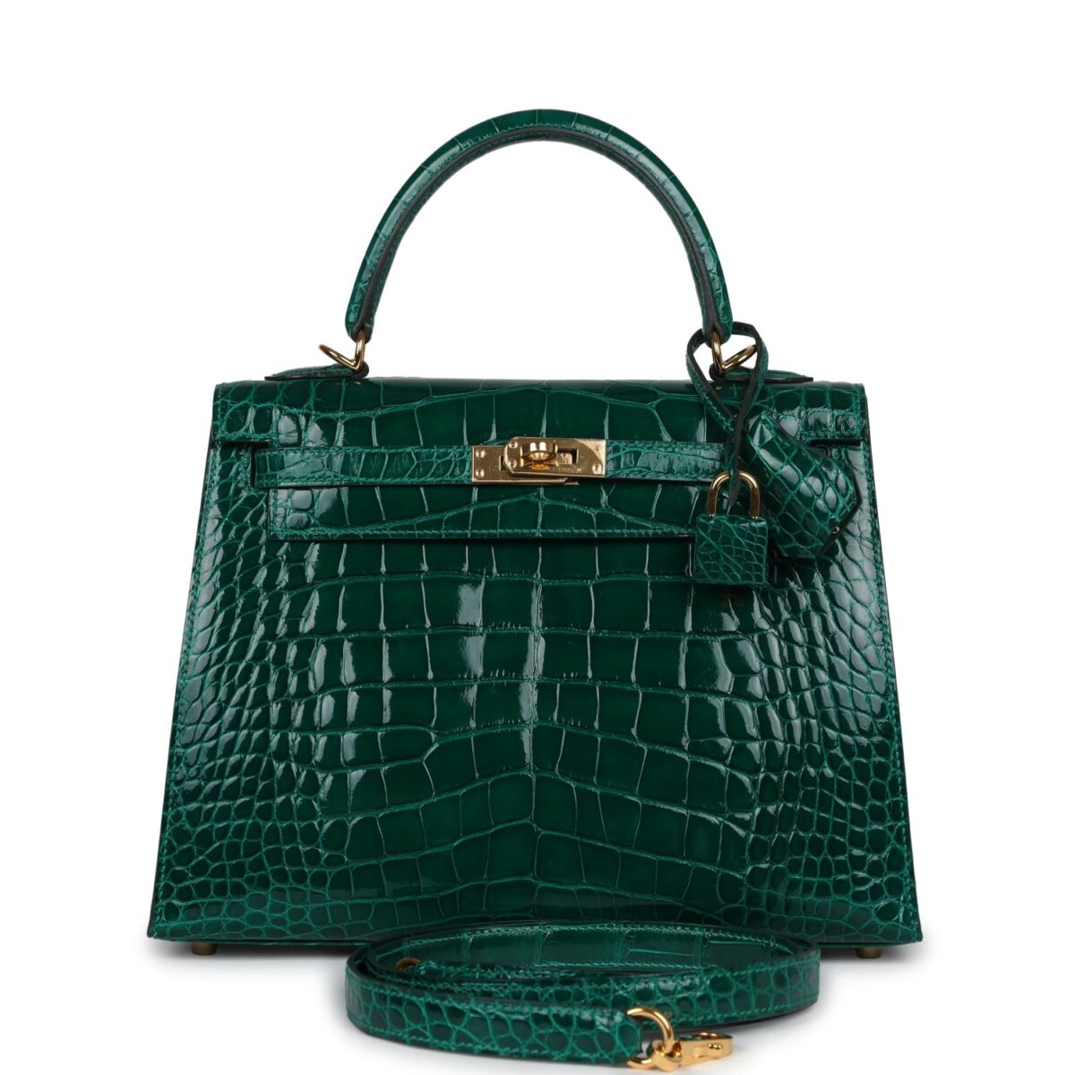 Hermes Kelly Sellier 25 Emerald Shiny Alligator GHW
