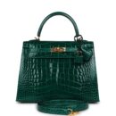 Hermes Kelly Sellier 25 Emerald Shiny Alligator GHW
