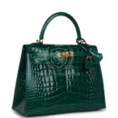 Hermes Kelly Sellier 25 Emerald Shiny Alligator GHW