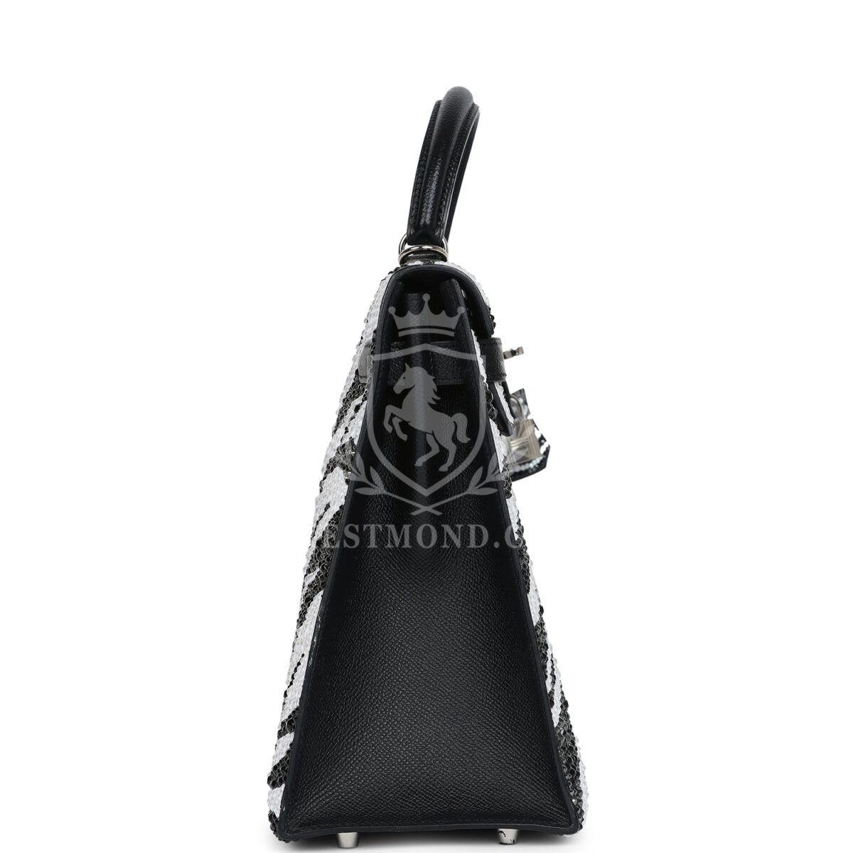 Custom Zebra Swarovski Crystal Hermes Kelly Sellier 32 Black Epsom PHW — изображение 3