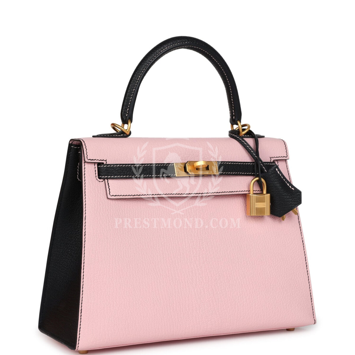 Hermes Special Order (HSS) Kelly Sellier 25 Rose Sakura and Black Chevre Mysore Brushed GHW — изображение 2