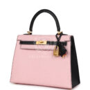 Hermes Special Order (HSS) Kelly Sellier 25 Rose Sakura and Black Chevre Mysore Brushed GHW
