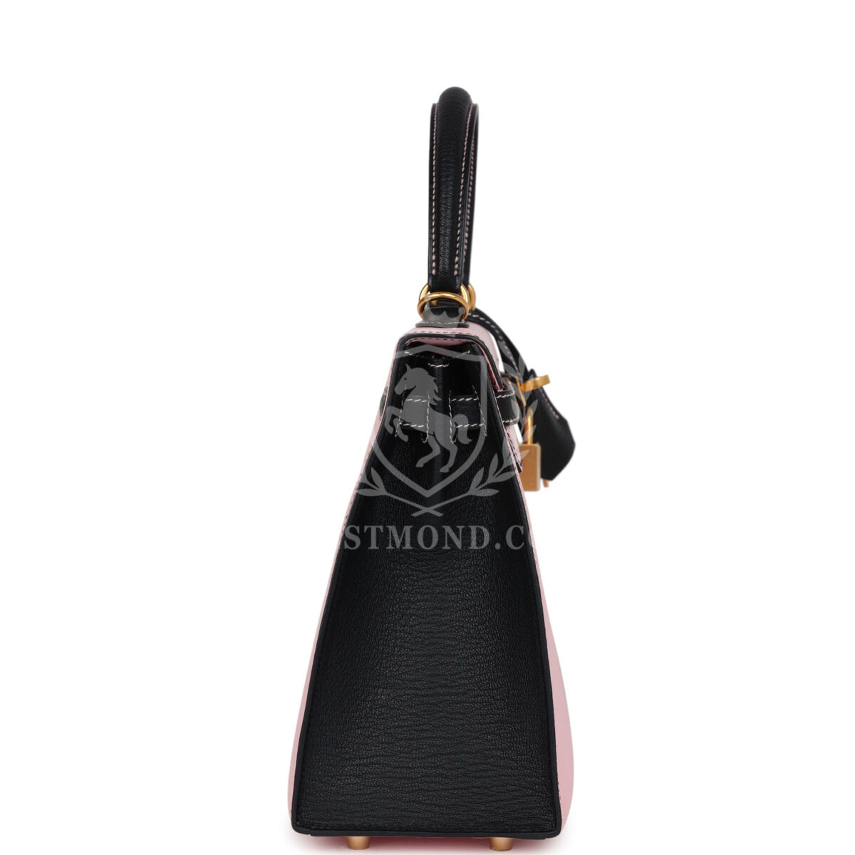 Hermes Special Order (HSS) Kelly Sellier 25 Rose Sakura and Black Chevre Mysore Brushed GHW — изображение 3