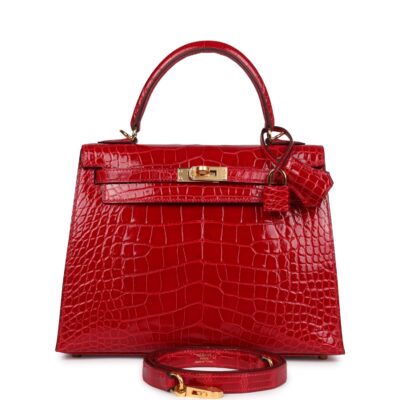 Hermes Kelly Sellier 25 Braise Shiny Alligator Mississippiensis GHW