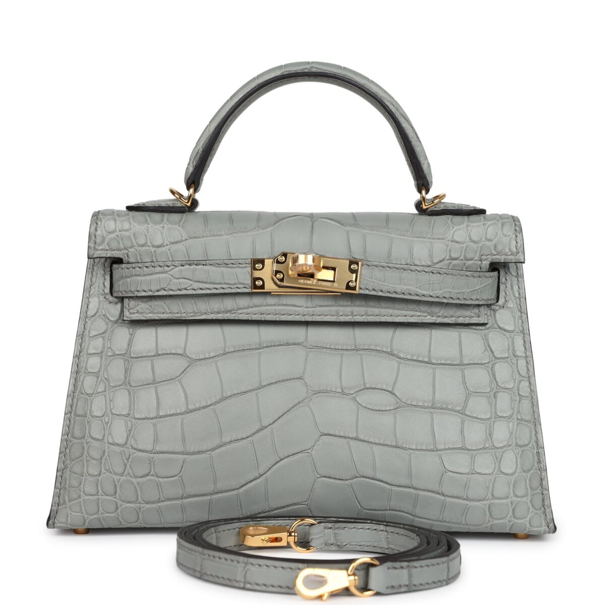 Hermes Kelly Sellier 20 Gris Ciment Matte Alligator GHW