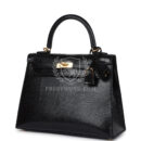 Hermes Kelly Sellier 25 Black Varanus Niloticus Lizard GHW