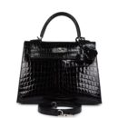 Hermes Kelly Sellier 25 Black Shiny Niloticus Crocodile PHW