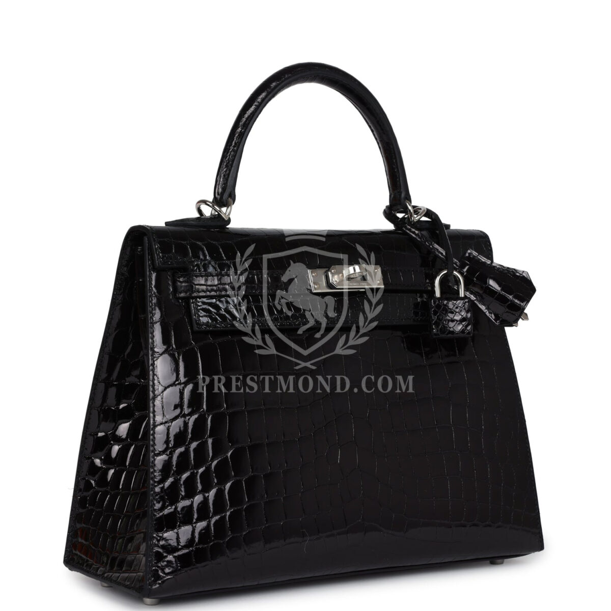 Hermes Kelly Sellier 25 Black Shiny Niloticus Crocodile PHW — изображение 2