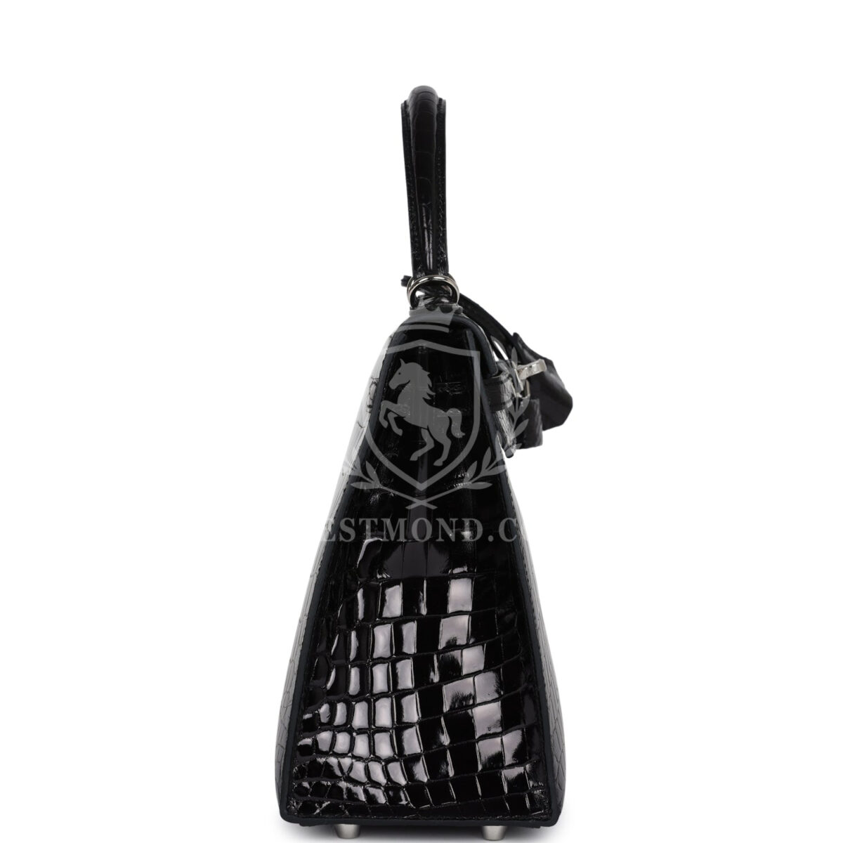 Hermes Kelly Sellier 25 Black Shiny Niloticus Crocodile PHW — изображение 3