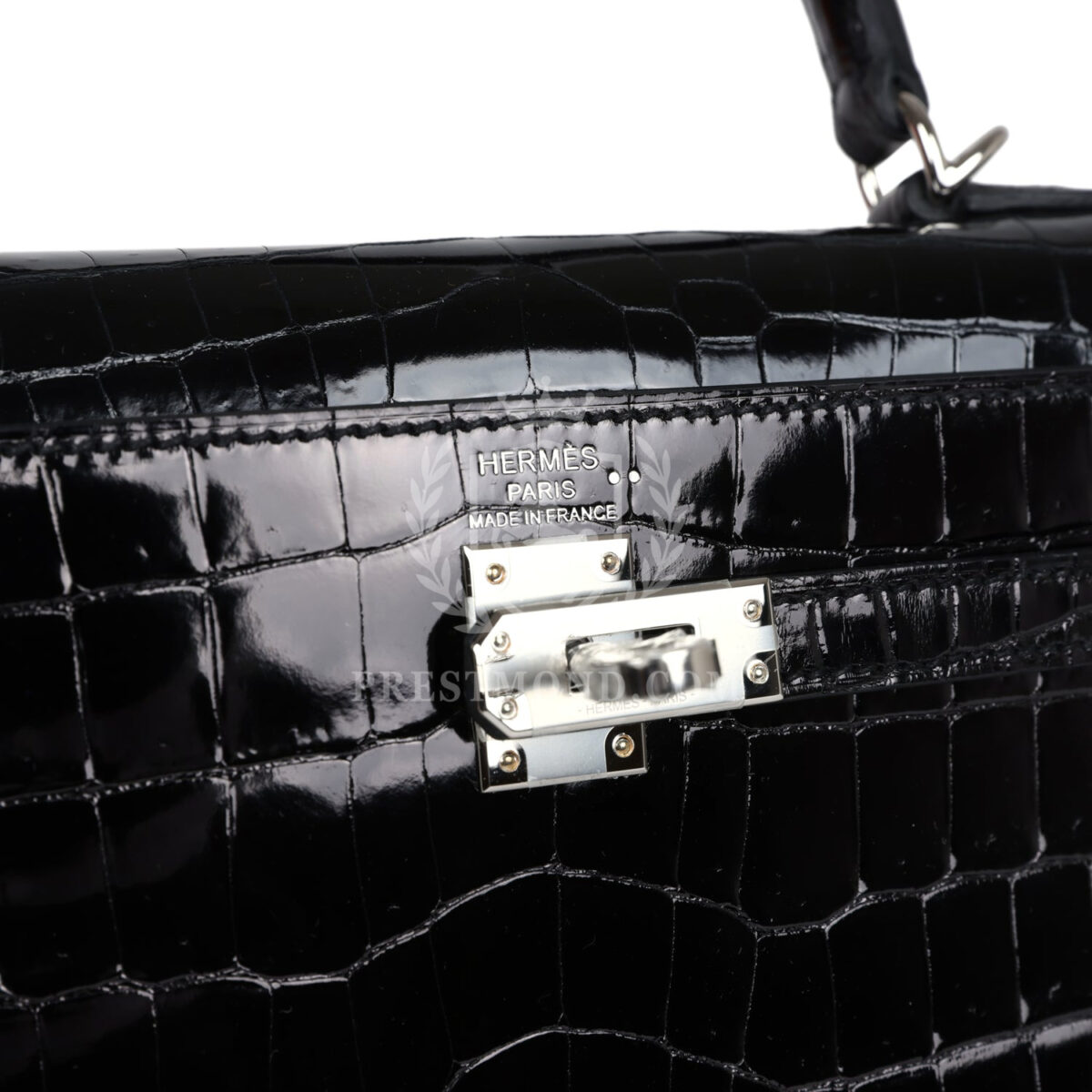 Hermes Kelly Sellier 25 Black Shiny Niloticus Crocodile PHW — изображение 6