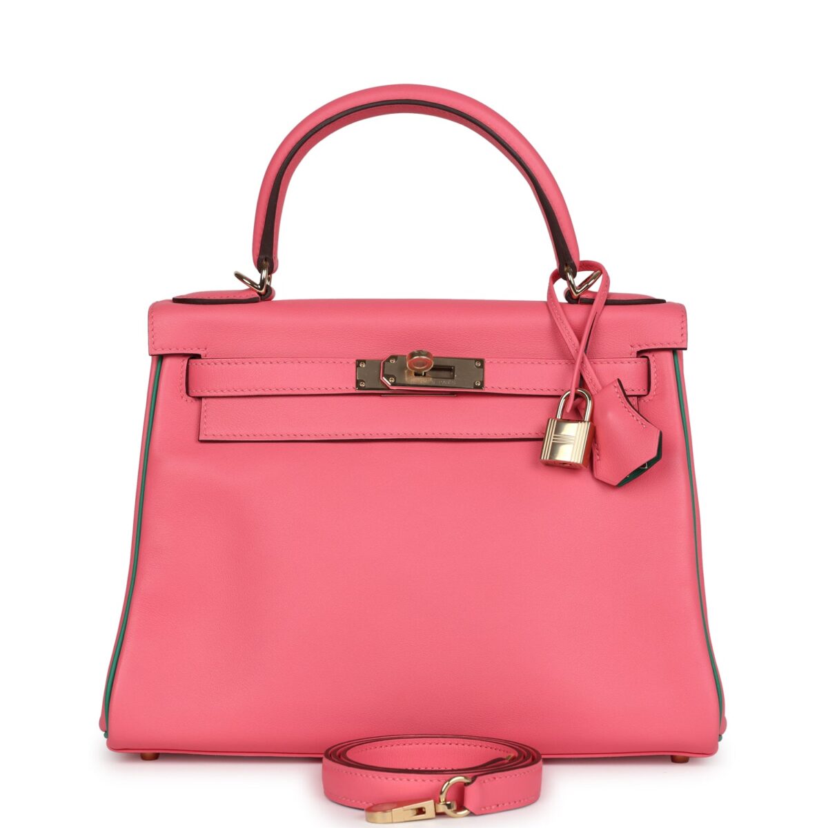 Hermes Special Order (HSS) Kelly Retourne 28 Rose Azalee and Vert Vertigo Swift GHW
