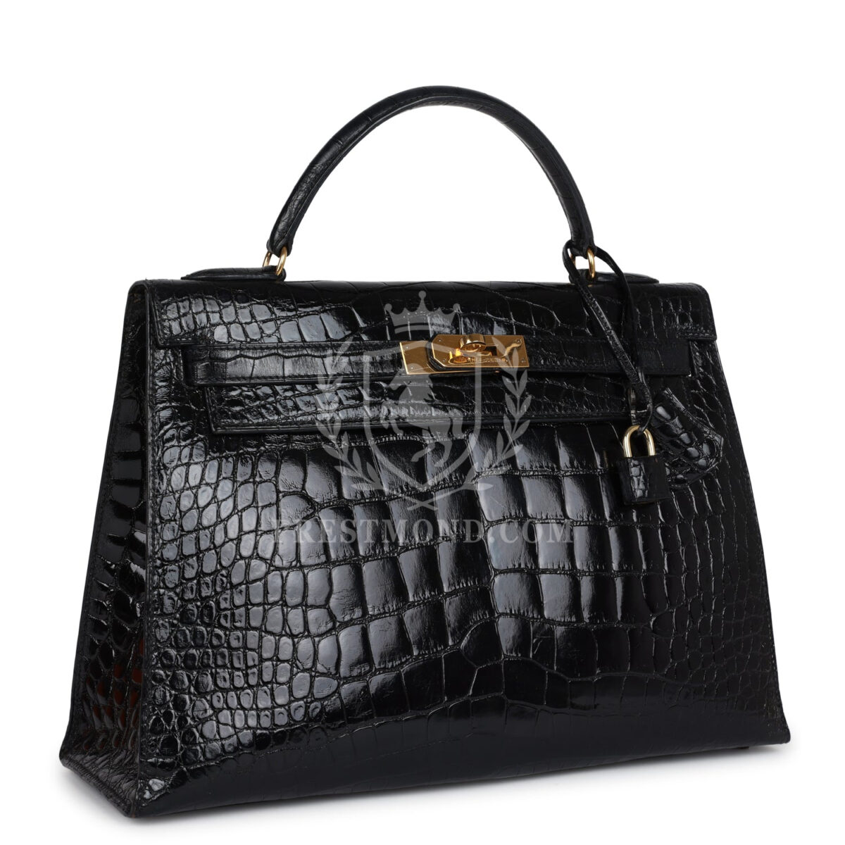 Vintage Hermes Kelly Sellier 32 Black Shiny Alligator GHW — изображение 2