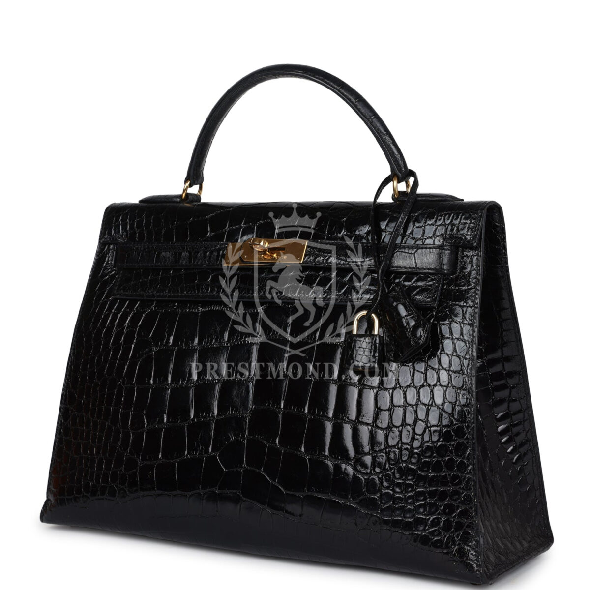 Vintage Hermes Kelly Sellier 32 Black Shiny Alligator GHW — изображение 5