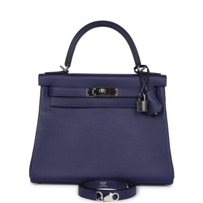 Hermes Kelly Retourne 28 Bleu Encre Verso Evercolor PHW