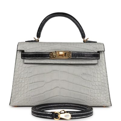 Hermes Special Order (HSS) Kelly Sellier 20 Gris Perle and Black Matte Alligator GHW