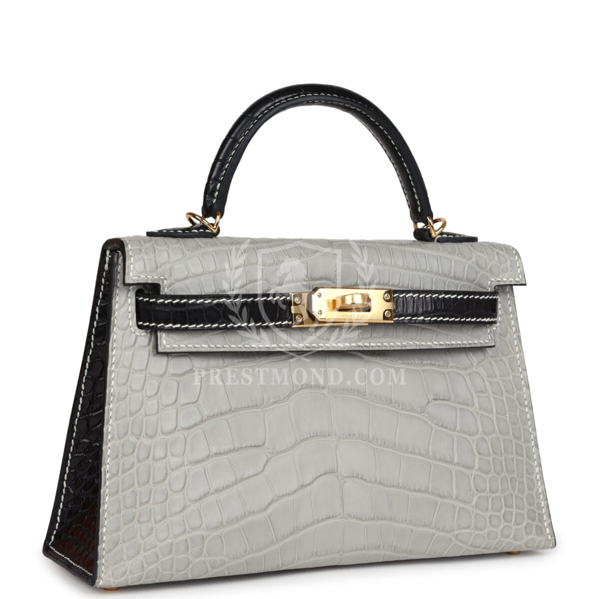 Hermes Special Order (HSS) Kelly Sellier 20 Gris Perle and Black Matte Alligator GHW — изображение 2