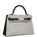 Hermes Special Order (HSS) Kelly Sellier 20 Gris Perle and Black Matte Alligator GHW