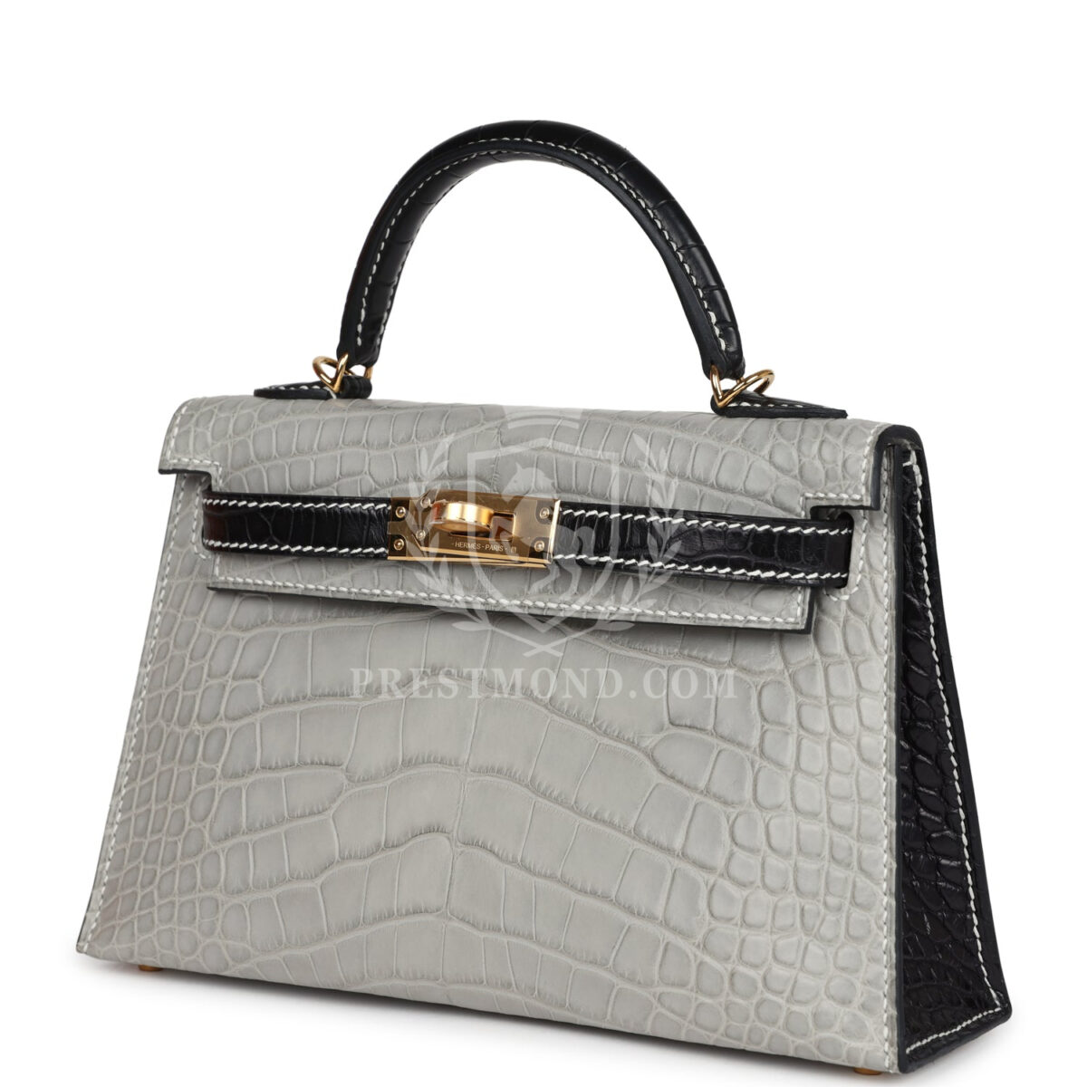 Hermes Special Order (HSS) Kelly Sellier 20 Gris Perle and Black Matte Alligator GHW — изображение 5