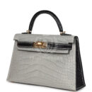 Hermes Special Order (HSS) Kelly Sellier 20 Gris Perle and Black Matte Alligator GHW