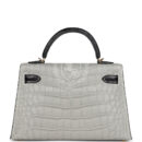 Hermes Special Order (HSS) Kelly Sellier 20 Gris Perle and Black Matte Alligator GHW