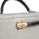 Hermes Special Order (HSS) Kelly Sellier 20 Gris Perle and Black Matte Alligator GHW
