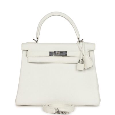 Hermes Kelly Retourne 28 White Clemence PHW