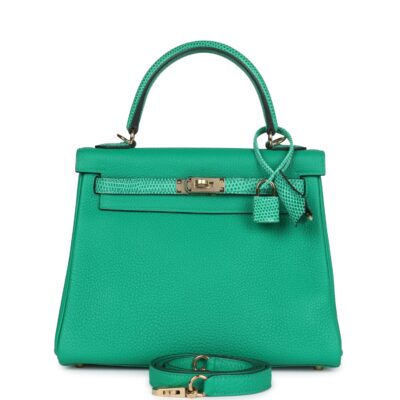 Hermes Kelly Retourne 25 Menthe Togo and Varanus Niloticus Lizard Touch PBHW
