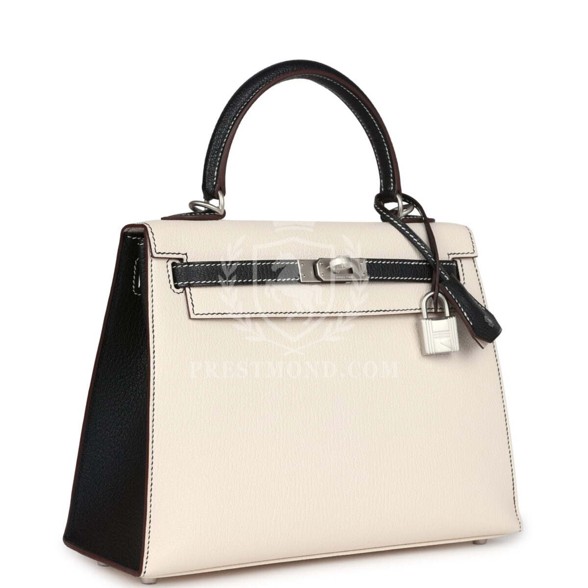 Hermes Special Order (HSS) Kelly Sellier 25 Nata and Black Chevre Mysore Brushed PHW — изображение 2