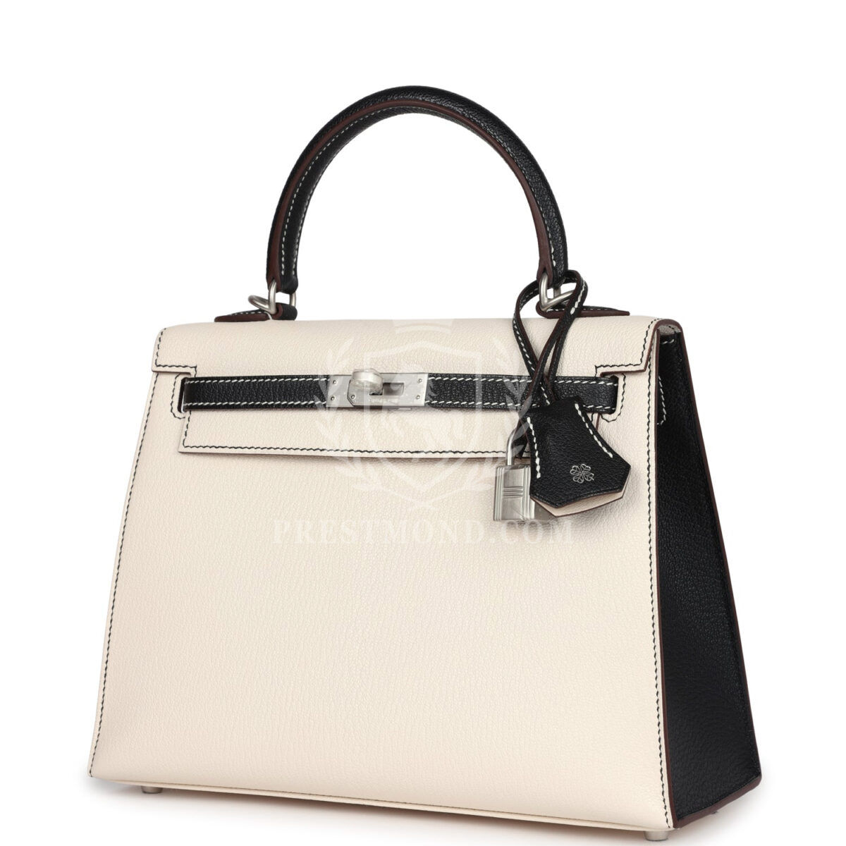 Hermes Special Order (HSS) Kelly Sellier 25 Nata and Black Chevre Mysore Brushed PHW — изображение 5