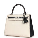 Hermes Special Order (HSS) Kelly Sellier 25 Nata and Black Chevre Mysore Brushed PHW