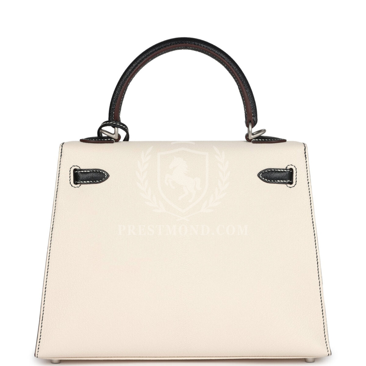 Hermes Special Order (HSS) Kelly Sellier 25 Nata and Black Chevre Mysore Brushed PHW — изображение 4