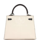 Hermes Special Order (HSS) Kelly Sellier 25 Nata and Black Chevre Mysore Brushed PHW