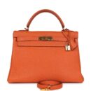 Vintage Hermes Kelly Retourne 32 Orange Togo GHW