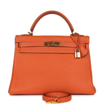 Vintage Hermes Kelly Retourne 32 Orange Togo GHW