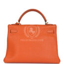 Vintage Hermes Kelly Retourne 32 Orange Togo GHW