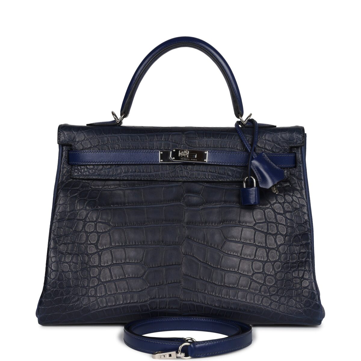 Hermes Kelly Retourne 35 Bleu Indigo Matte Alligator and Bleu Saphir Swift and Clemence PHW