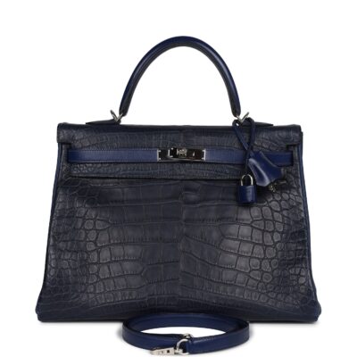 Hermes Kelly Retourne 35 Bleu Indigo Matte Alligator and Bleu Saphir Swift and Clemence PHW