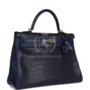 Hermes Kelly Retourne 35 Bleu Indigo Matte Alligator and Bleu Saphir Swift and Clemence PHW