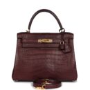 Hermes Kelly Retourne 28 Bordeaux Matte Alligator GHW