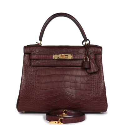 Hermes Kelly Retourne 28 Bordeaux Matte Alligator GHW