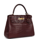 Hermes Kelly Retourne 28 Bordeaux Matte Alligator GHW