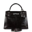 Vintage Hermes Kelly Sellier 28 Cocoan Shiny Niloticus Crocodile PHW