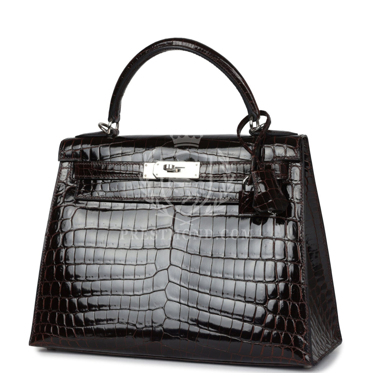 Vintage Hermes Kelly Sellier 28 Cocoan Shiny Niloticus Crocodile PHW — изображение 5