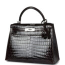 Vintage Hermes Kelly Sellier 28 Cocoan Shiny Niloticus Crocodile PHW