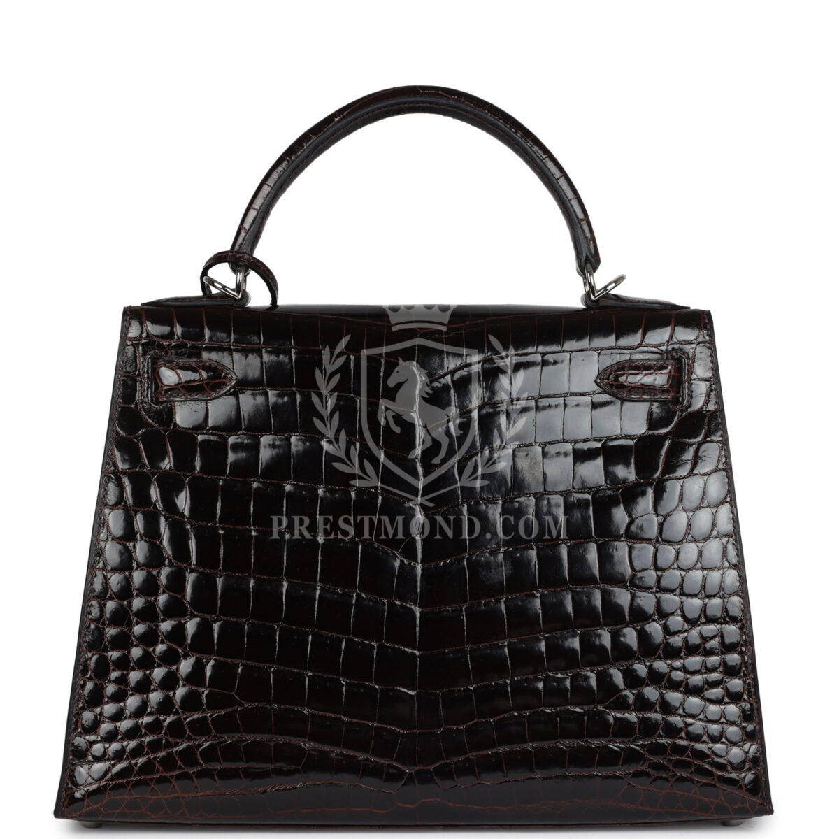 Vintage Hermes Kelly Sellier 28 Cocoan Shiny Niloticus Crocodile PHW — изображение 4